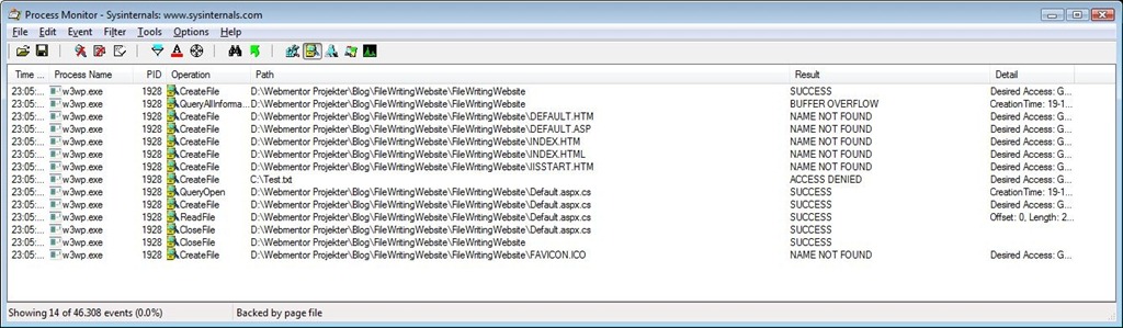 process monitor filter filename